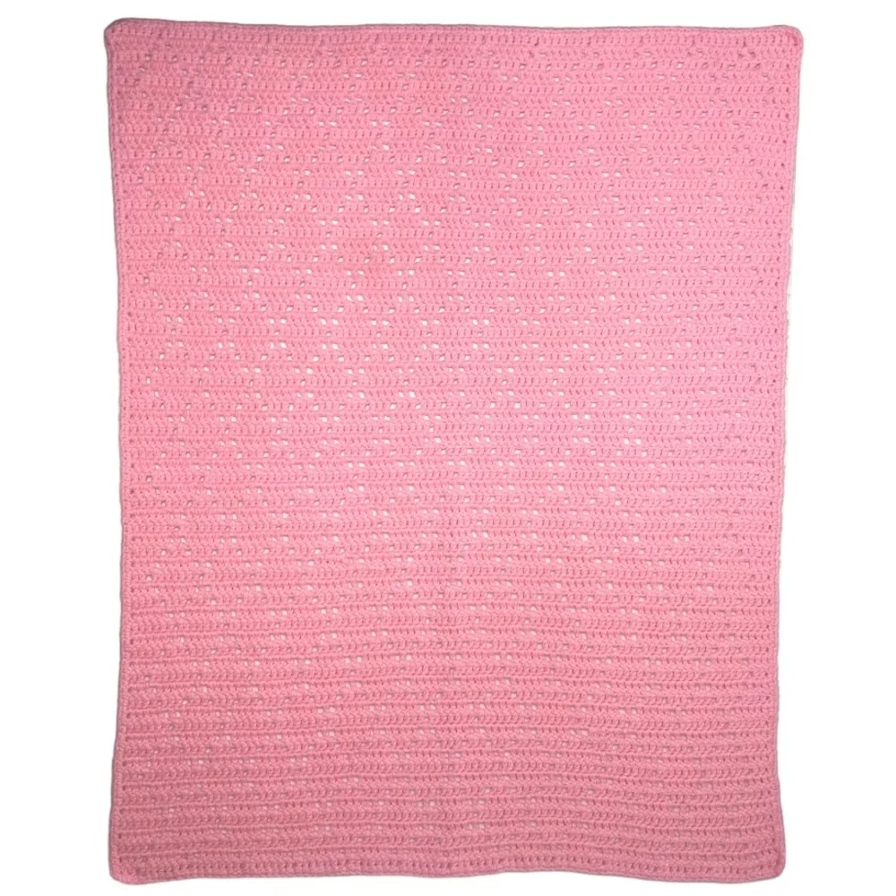 Handmade Crochet Blanket Knit Hand Crafted Quilt Throw Grandma Cottage Core Pink